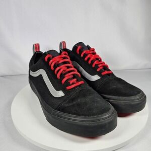 Vans Old Skool Off The Wall Black Suede Canvas Sneakers Red Bottom‎ Women's 8.5
